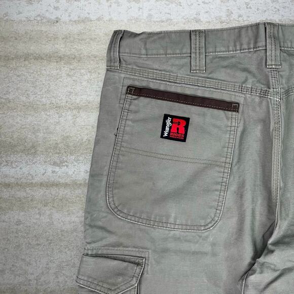 Vintage 90s Wrangler Riggs Carpenter Pants 36x34 Baggy Wide Leg Hazel Tan Canvas - Picture 3 of 5